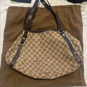 Gucci Tan and Brown Monogram Shoulder Bag